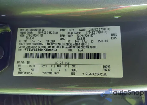 2019 Ford F-150 Lariat z USA, uszkodzony, nr VIN 1FTEW1E56KKE98503